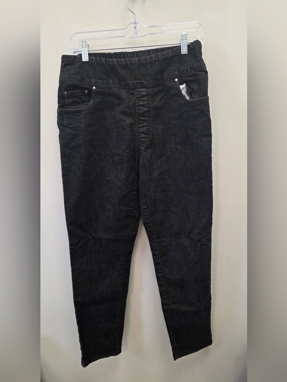 Blair Women’s Size 10MS Black Pull-On Denim Jeans Elastic Waist Straight Leg